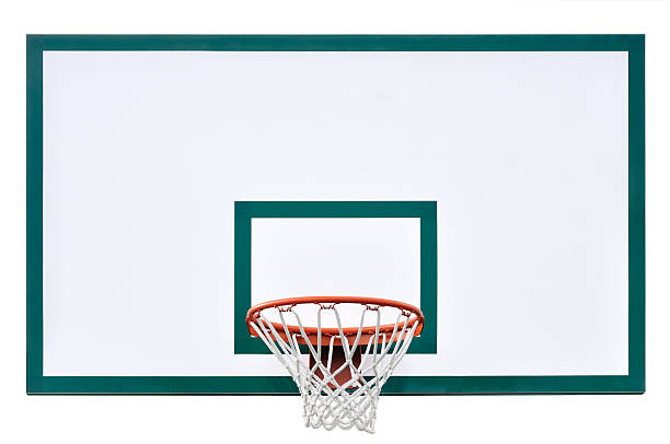 バスケットボールのリングケイジ、絶縁型大型 backboard のクローズアップ、新しい - swish ストックフォトと画像