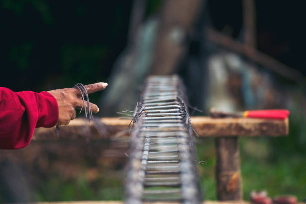 istock Men hands using pincer pliers iron wire reinforcement of concrete work. Construction Worker hands bending cutting steel wire fences bar. Outdoor Worker using wire bending pliers, construction work. 1792313207