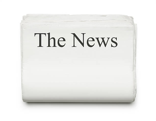 The News Stack of blank newspapers isolated on white background with copy space front page stock pictures, royalty-free photos & images
