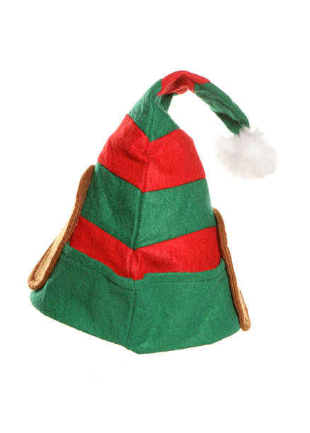 Red and green elf hat with white pom-Pom