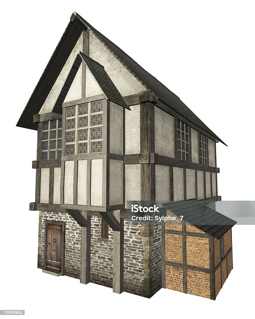 Średniowieczne miasto Dom na białym tle - Zbiór zdjęć royalty-free (Styl Tudorów)