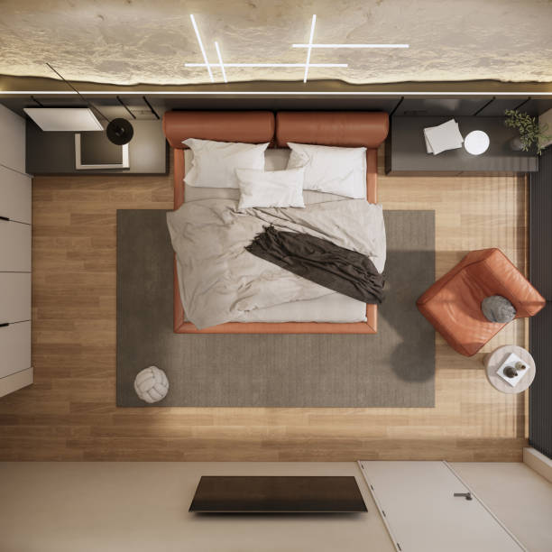 istock Top view modern bedroom interior design and decoration. 3d rendering 1792330418