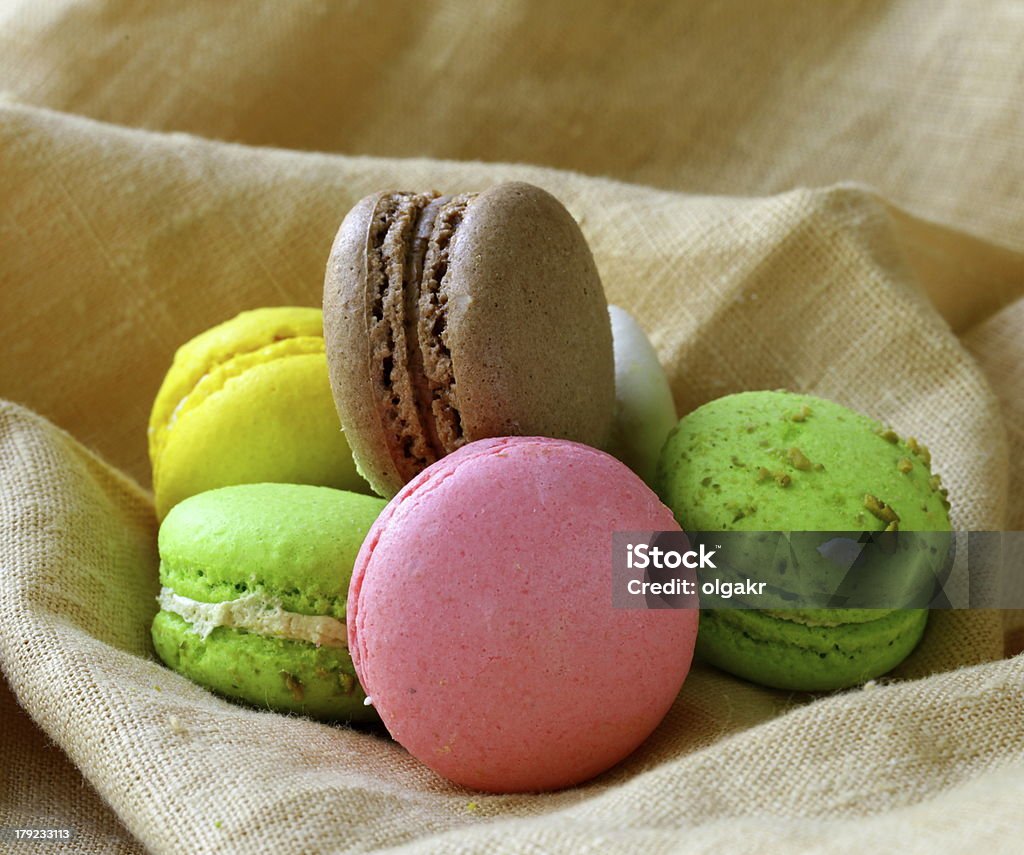 multicolored macaroon cookies, traditional French pastries Almond Stock Photo