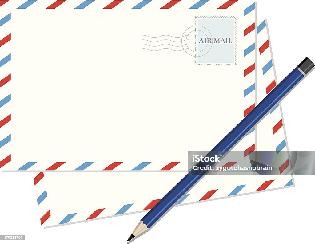 Vintage Envelope com lápis azul. - Royalty-free Cartão Postal arte vetorial