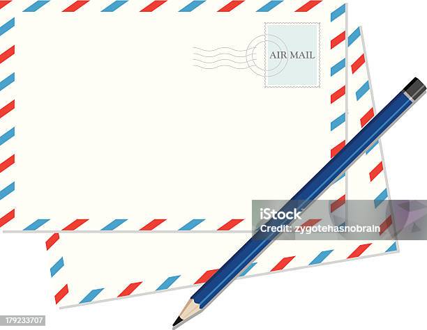 Vintage Envelope Com Lápis Azul - Arte vetorial de stock e mais imagens de Cartão Postal - Cartão Postal, Coleção, Comunicação