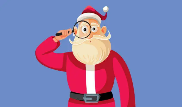 Vector illustration of Santa Claus Holding a Magnifying Glass Vector Cartoon illustration