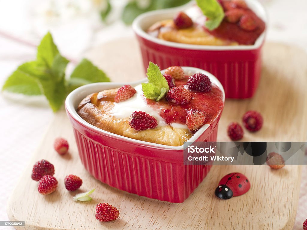 Cottage cheese souffle Cottage cheese souffle in baking form, selective focus Baked Pastry Item Stock Photo