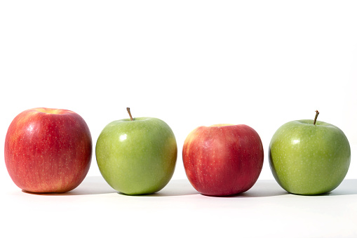 4 apples on white background