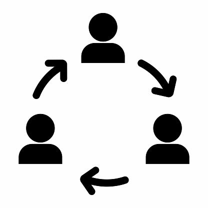 Job transfer vector icon on white background. Group of People and Switch Arrows vector icon in meaning Job Rotation