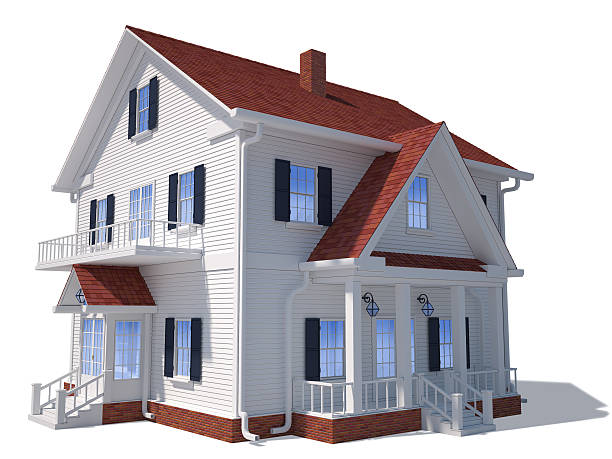 3D home exterior Render of home exterior isolated on white modern cottage interior design stock pictures, royalty-free photos & images