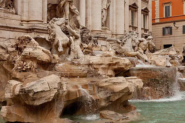 The Trevi Fountain is a fountain in the Trevi district in Rome, Italy. Standing 26.3 metres high and 49.15 metres wide, it is the largest Baroque fountain in the city and one of the most famous fountains in the world