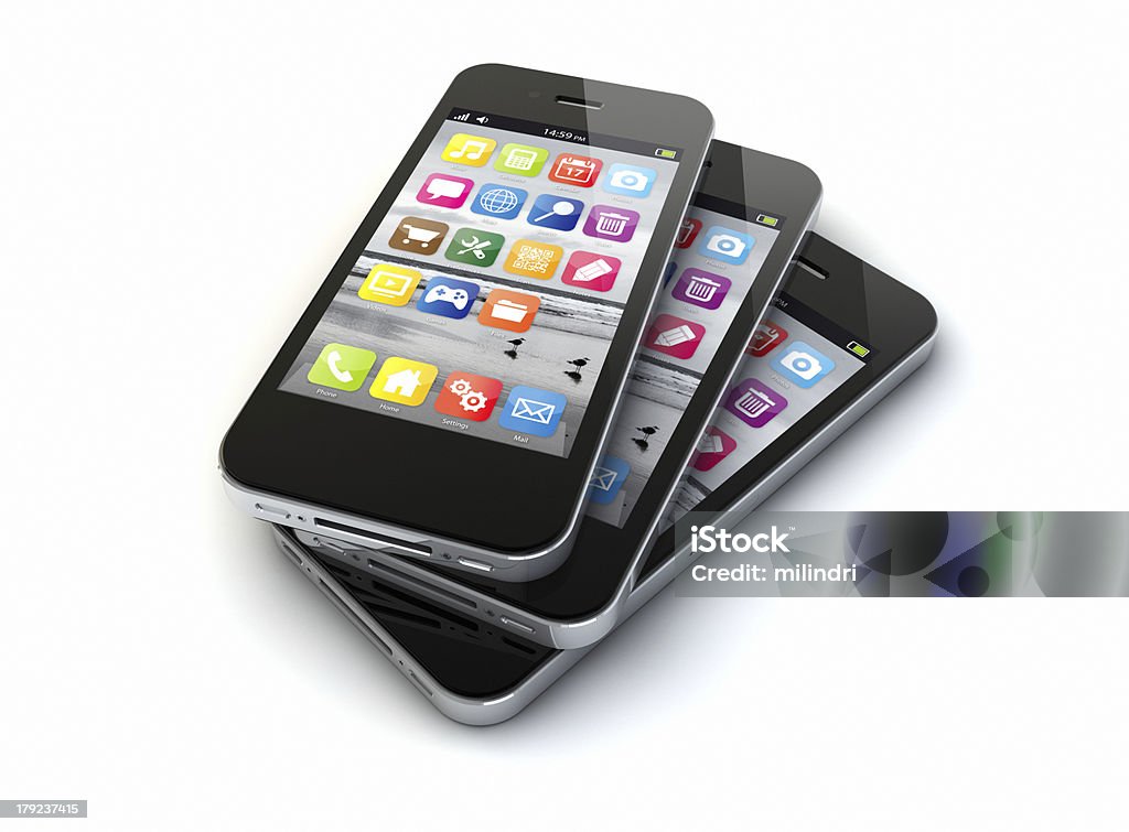 Três smartphones - Foto de stock de Agenda Eletrônica royalty-free