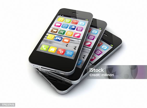 Foto de Três Smartphones e mais fotos de stock de Agenda Eletrônica - Agenda Eletrônica, Aplicação móvel, Computador