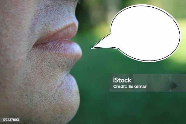 Man With Speech Balloon Stock Photo - Download Image Now - 45-49 Years, 50-54 Years, Adult