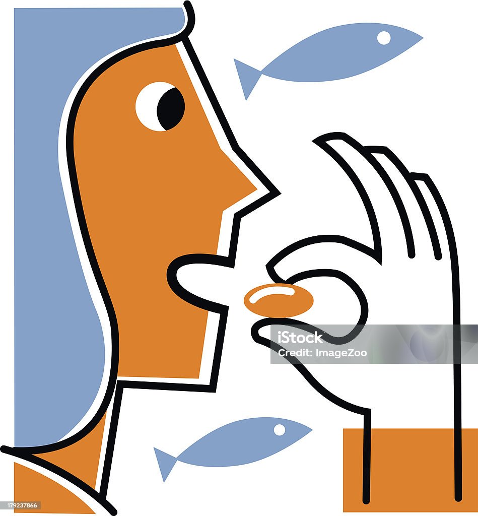 Frau nimmt Fisch Öl Aufschlag - Lizenzfrei Geöffneter Mund Stock-Illustration