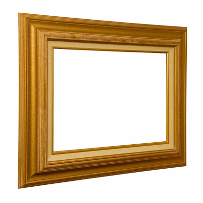 Gold coloured Picture frame viewed from an side angle.