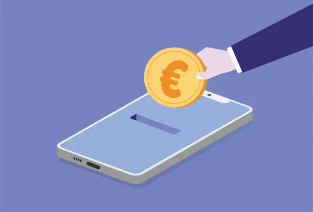 Vector illustration of pay or save euros with your mobile phone