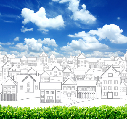 drawing dream village with blue sky