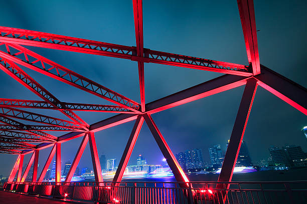 제강 구조 구름다리 클로즈업 야간에만 풍경 - bridge architecture shanghai construction frame 뉴스 사진 이미지