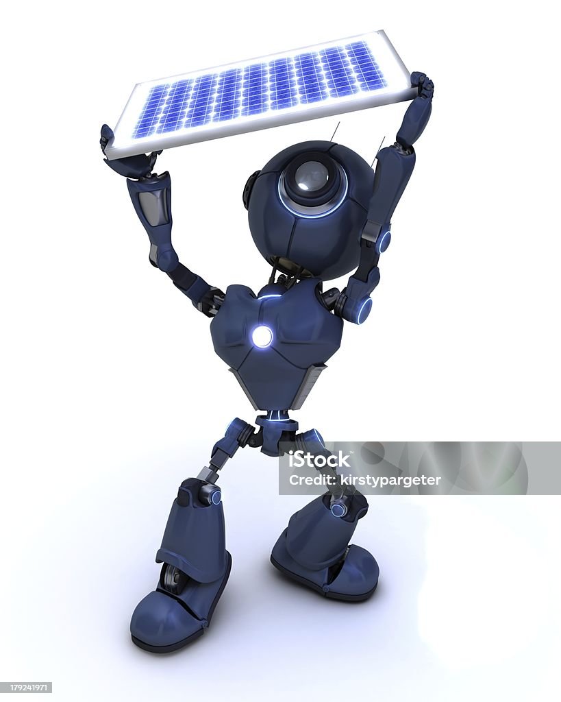 Android segurando um painel solar - Foto de stock de Adulto royalty-free