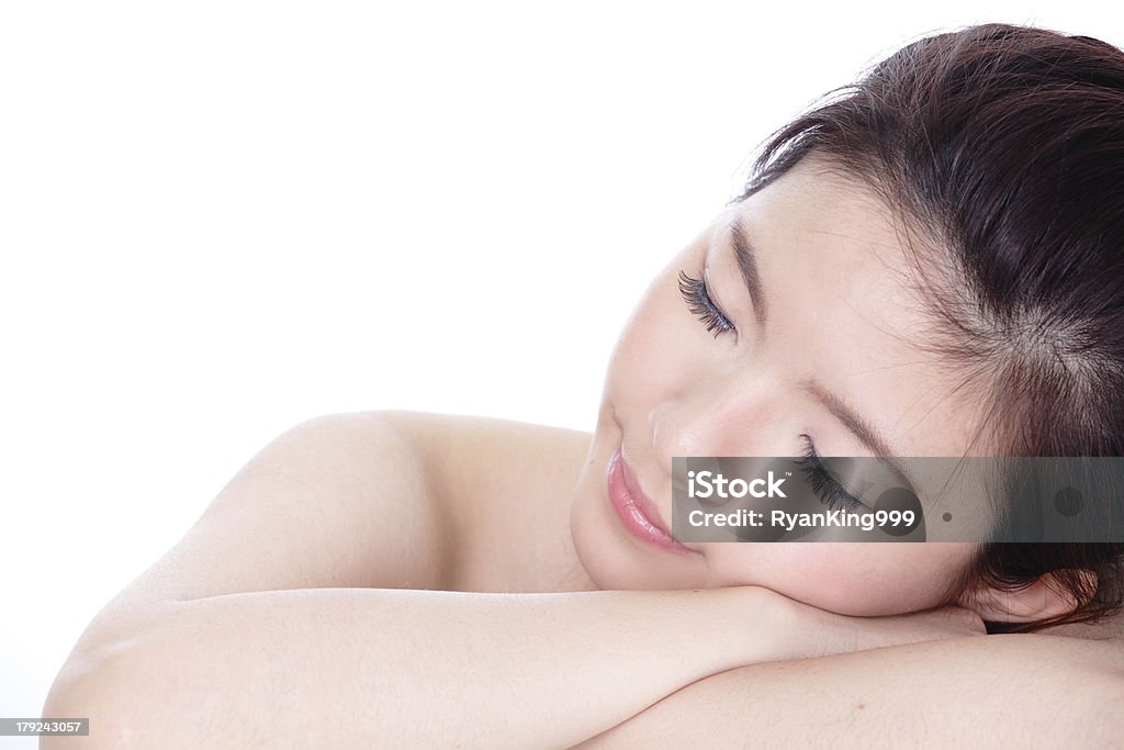 Sleep Woman close up portrait Sleep Woman close up portrait, isolated on white background, model is a asian girl Adult Stock Photo