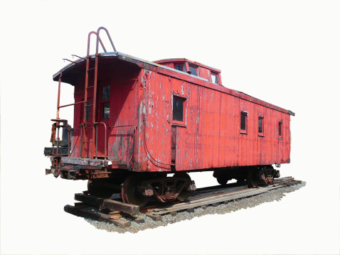 An isolated image of an old caboose with clipping path