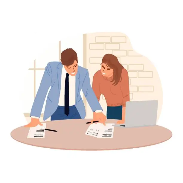 Vector illustration of Isolated illustration on theme business in office, teamwork. Vector illustration in flat style.