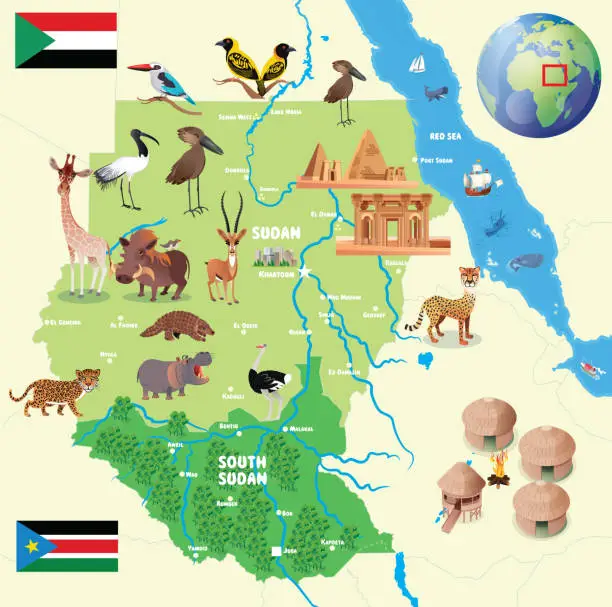 Vector illustration of Sudan Animals Map