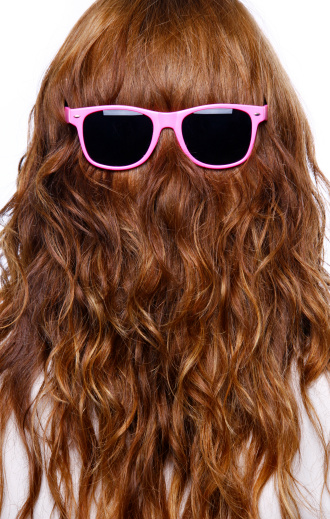 Hair with pink sunglasses - rear view
