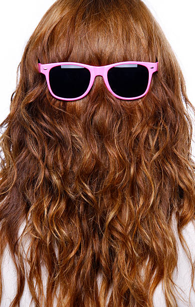 Hair with pink sunglasses - rear view Hair with pink sunglasses - rear view back of head photos stock pictures, royalty-free photos & images