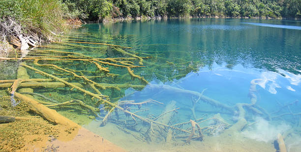 Aqua Azul, Montebello Lagoons, Mexico, Panorama stock photo