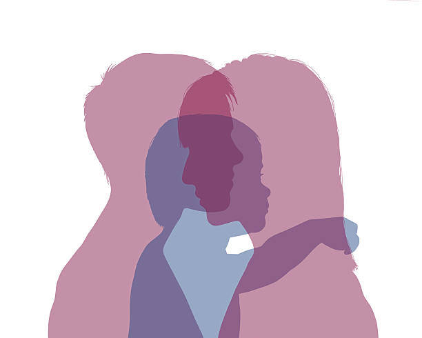 couple homosexuel et leur bébé silhouette haute en couleur - Illustration vectorielle
