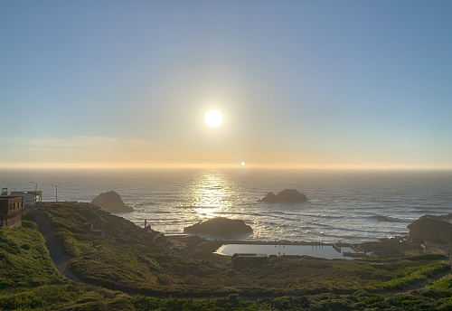 Scenic view of sea against sky during sunset at Lands End, San Francisco, USA.