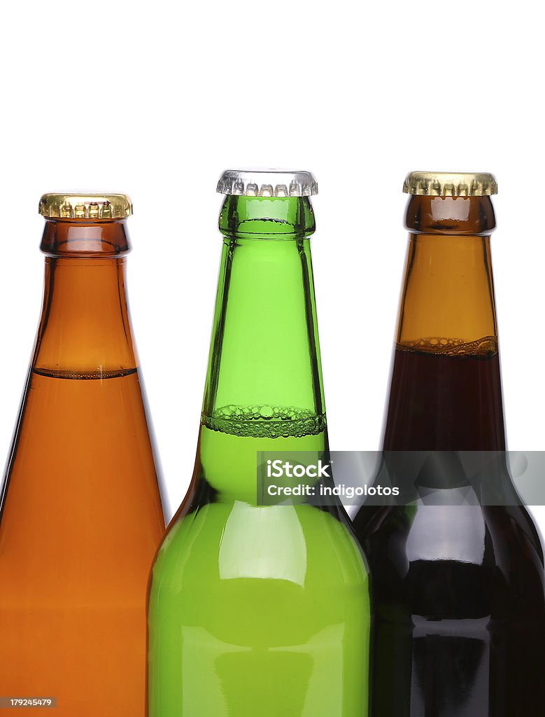 Três garrafas de cerveja verde. - Royalty-free Amarelo Foto de stock