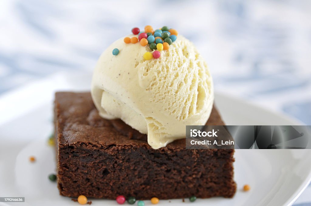 Chocolate Brownie with vanilla ice cream Baked Stock Photo
