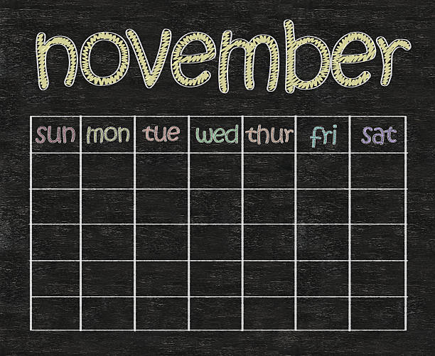 monthly calendar written on blackboard background, high resolution, november stock photo