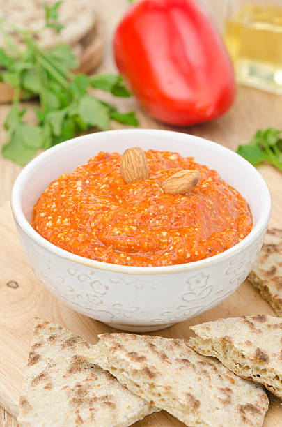 istock roasted pepper dip with almonds and garlic in a bowl 179248005