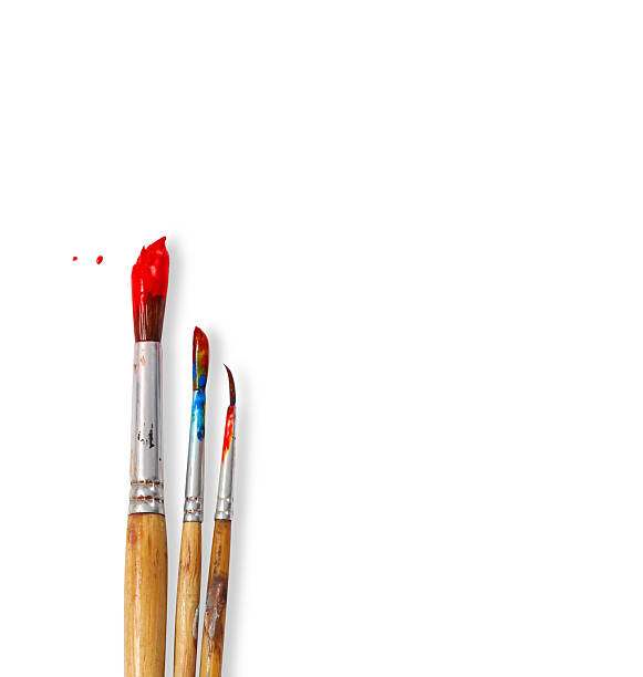 paint brushes isolated on white background - brush stok fotoğraflar ve resimler