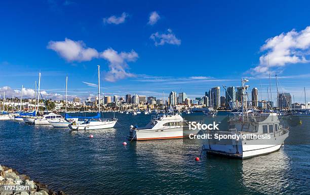 Boats In San Diego Harbor Stock Photo - Download Image Now - San Diego, Trawler, Anchored