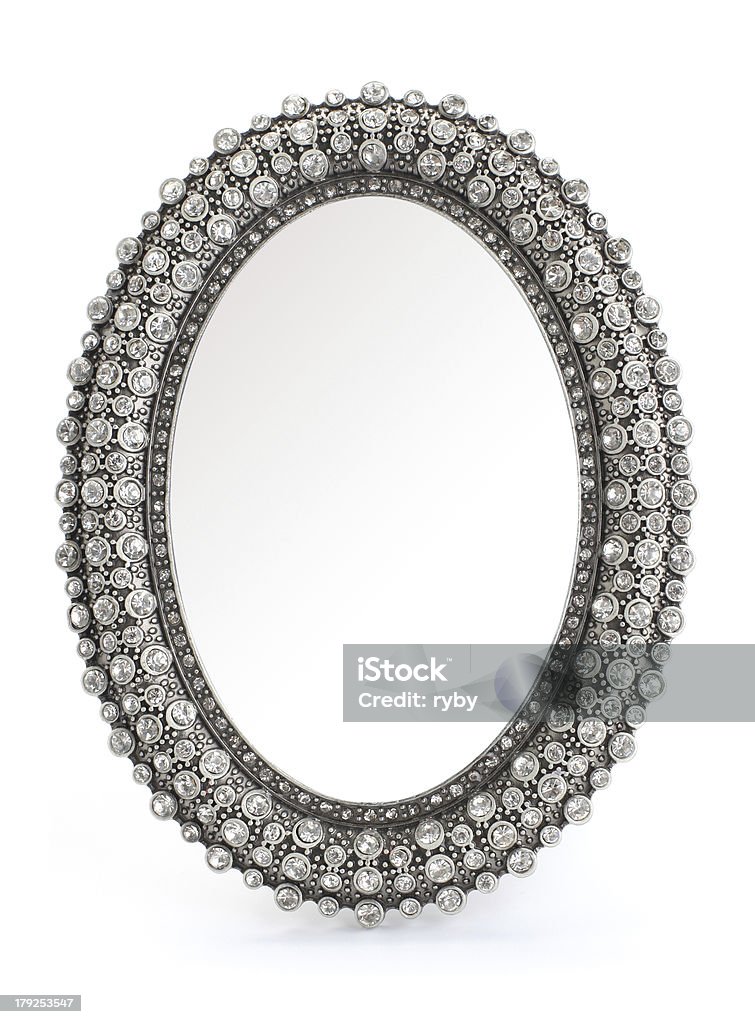 Rhinestoned oval frame on a white background oval frame with jeweled on white Picture Frame Stock Photo