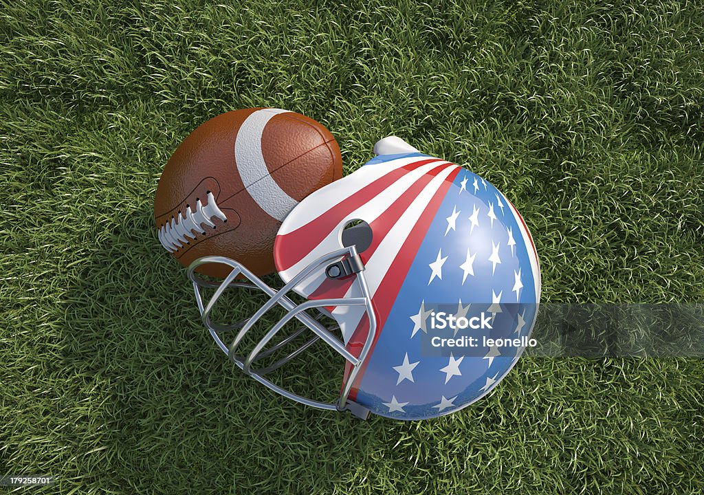 American football 헬멧 장식된 US 플랙 및 볼 수 있습니다. Close-up. - 로열티 프리 미국 국기 스톡 사진