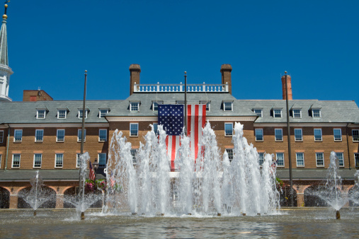 Colonial renacimiento City Hall Alexandria Virginia bandera estadounidense fuente photo