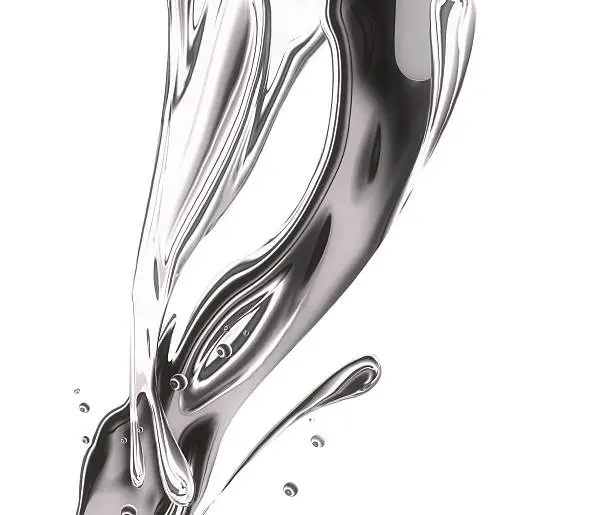 metal splashing, ripples and waves on a white background