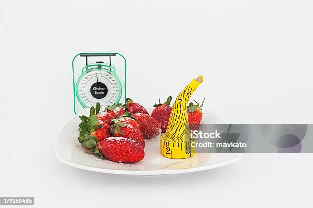 Strawberries In A Plate With Weight Scale Stock Photo - Download Image Now - Apple - Fruit, Dieting, Food