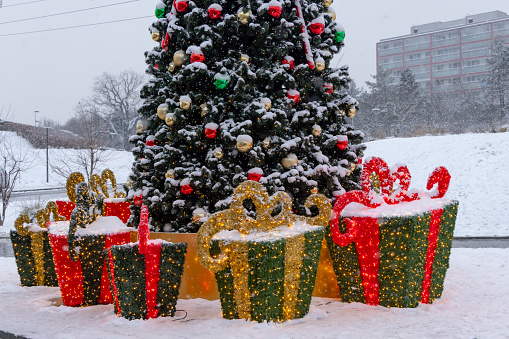 Christmas tree near shopping mall, Prague, Czech Republic