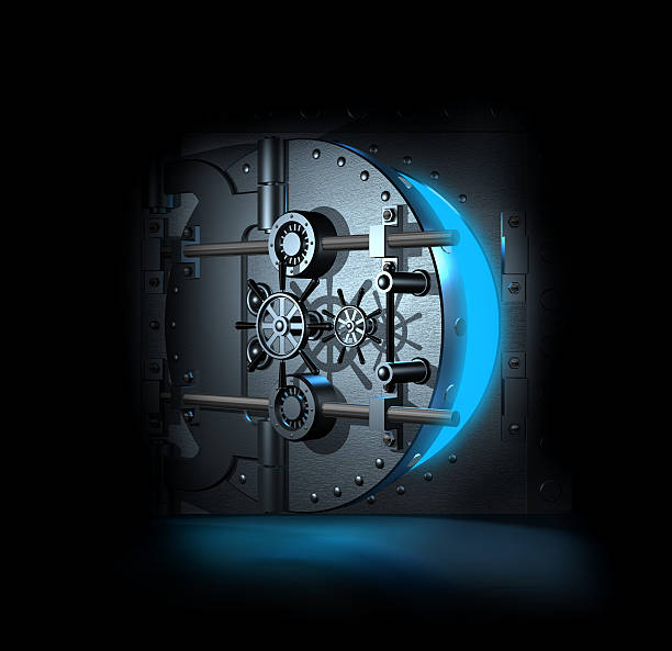 aberto cofre de banco, renderização 3d - safe vaulted door combination lock door - fotografias e filmes do acervo