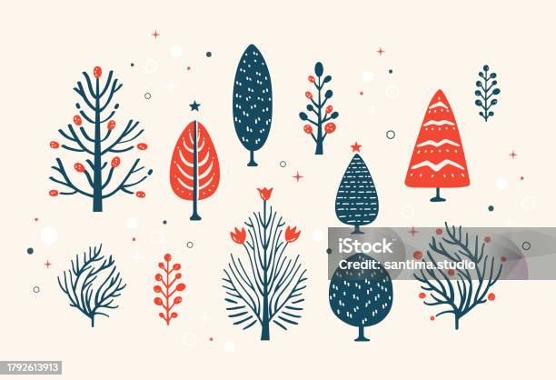 Set Of Abstract Minimal Tree Elements Vector Illustration Stock ...