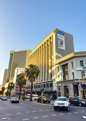 Cape Town, South Africa - October 30, 2023:  Street view of buildings in city CBD