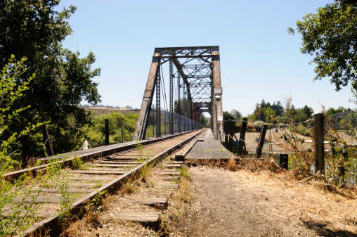 Healdsburg Train Bridge spanning the Russian River in Healdsburg, California.