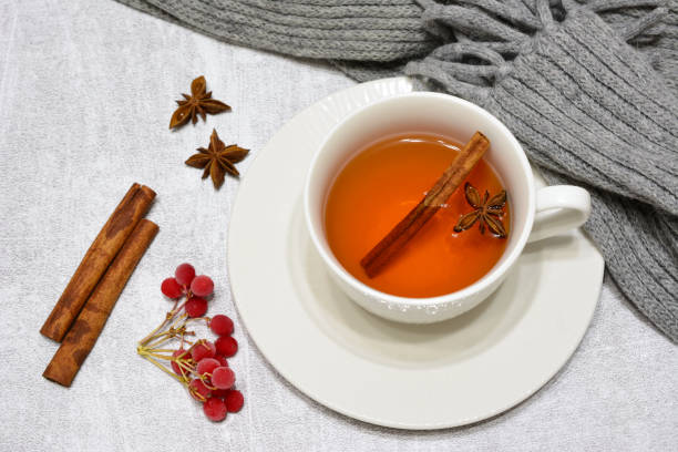 istock hot cinnamon tea in white cup with saucer top view 1792625542